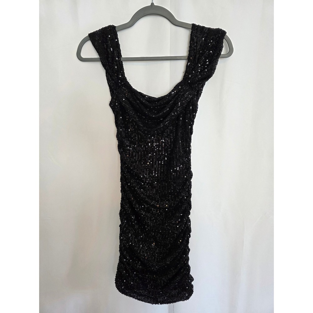 Hello Molly Black Sequin Ruched Mini Dress Glam Party Occasion‎